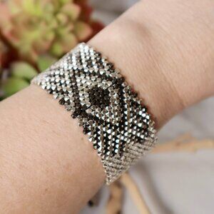 Handmade Beaded Evil Eye Bracelet Silver & Black
